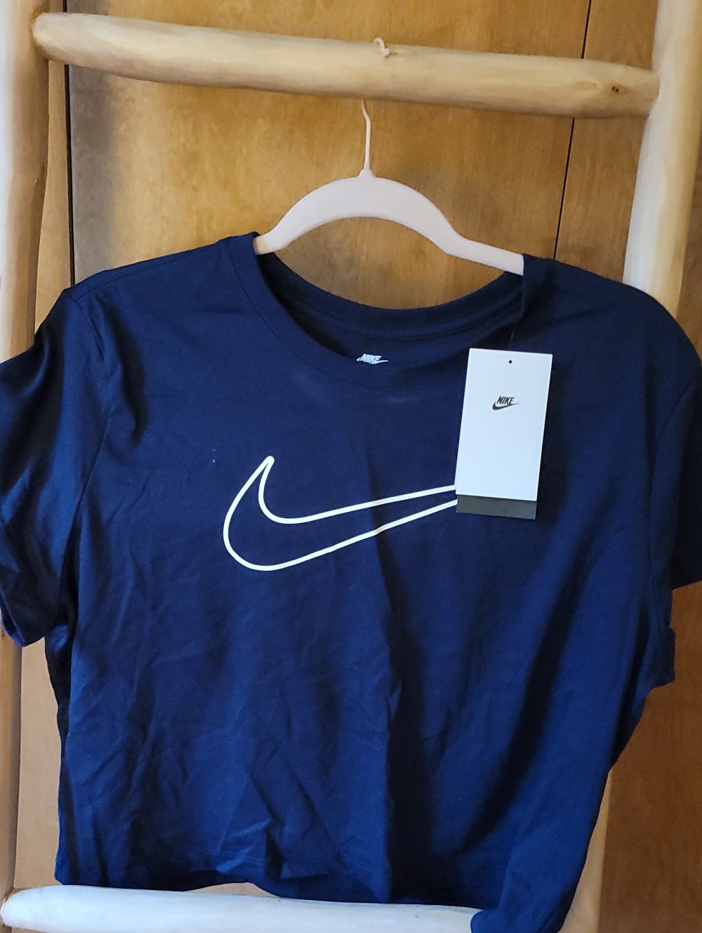 Nike Dark Blue Crop Tee with White Swoosh